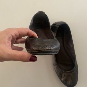 TORY BURCH Bronze Eddie Metallic Leather Ballet Flats Size 7